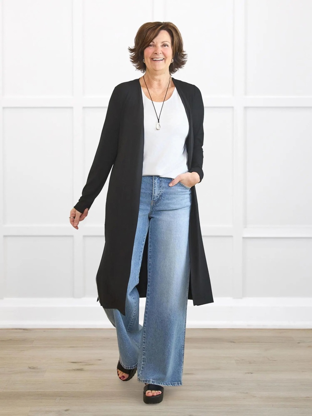 Miik Made in Canada Open Front Modal Cardigan Duster Black Size XS